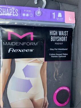 Maidenform Flexees High Waist Boyshort Shapewear Size L - Black and Purple